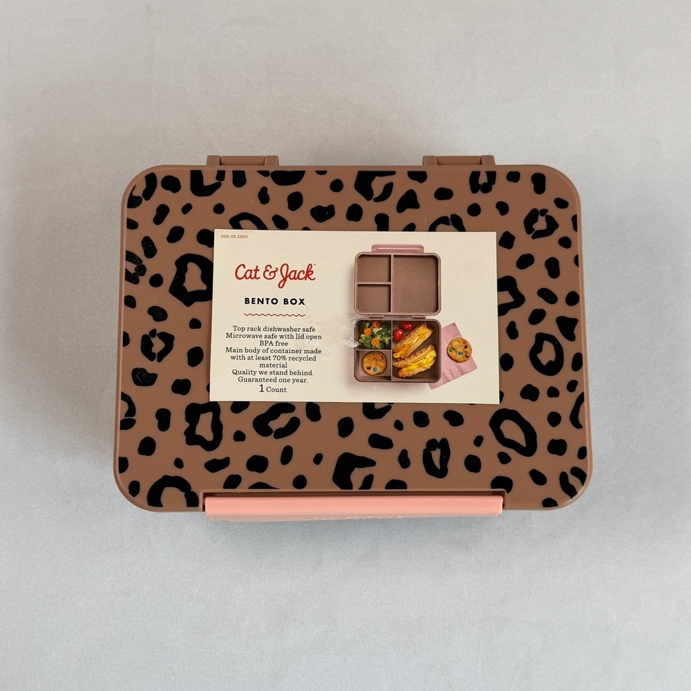 Cat & Jack Bento Box Leopard Print Brown Peach Divided Lunch Container